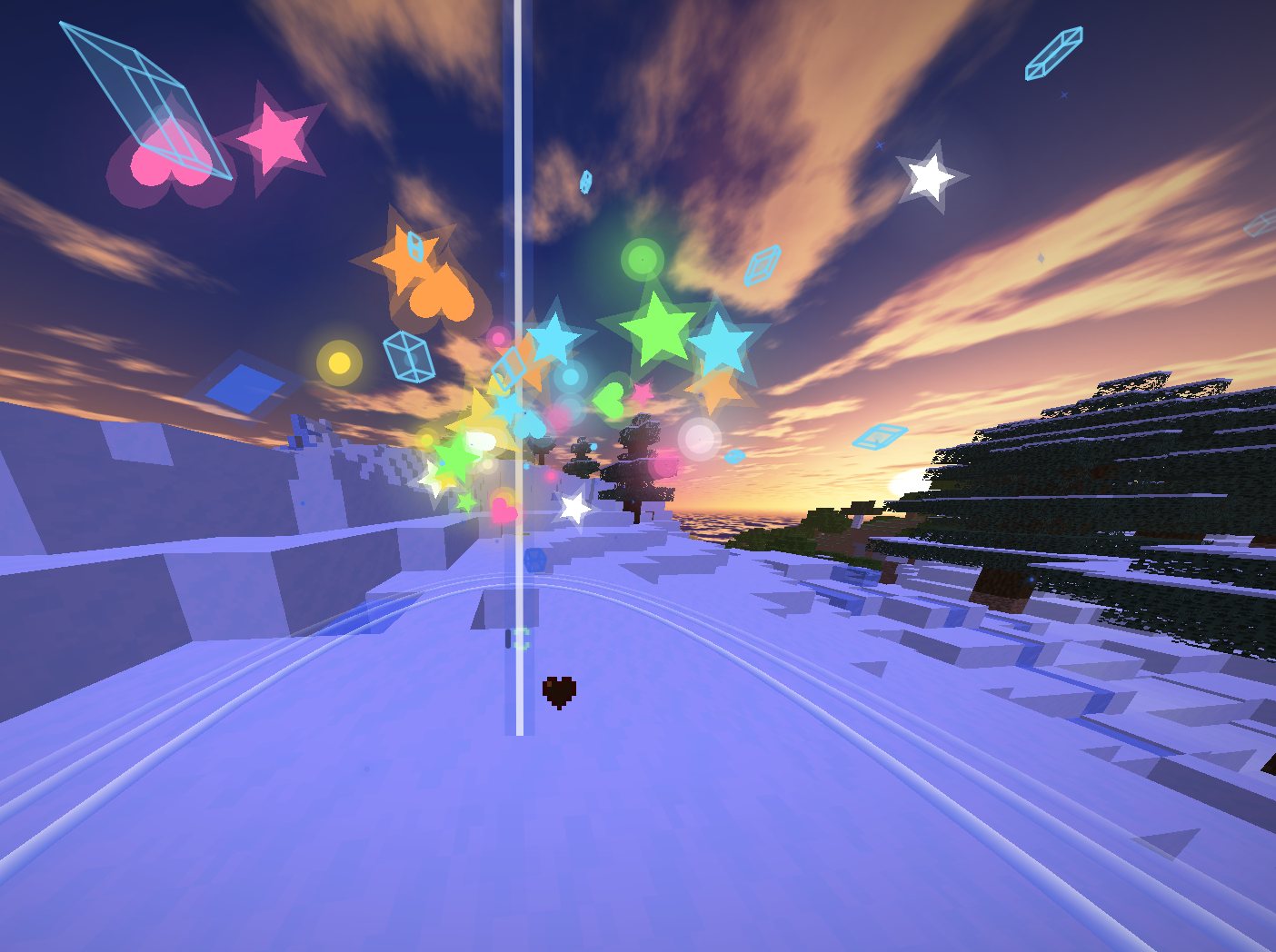 Kill effect with lightning, stars and hearts at sunset